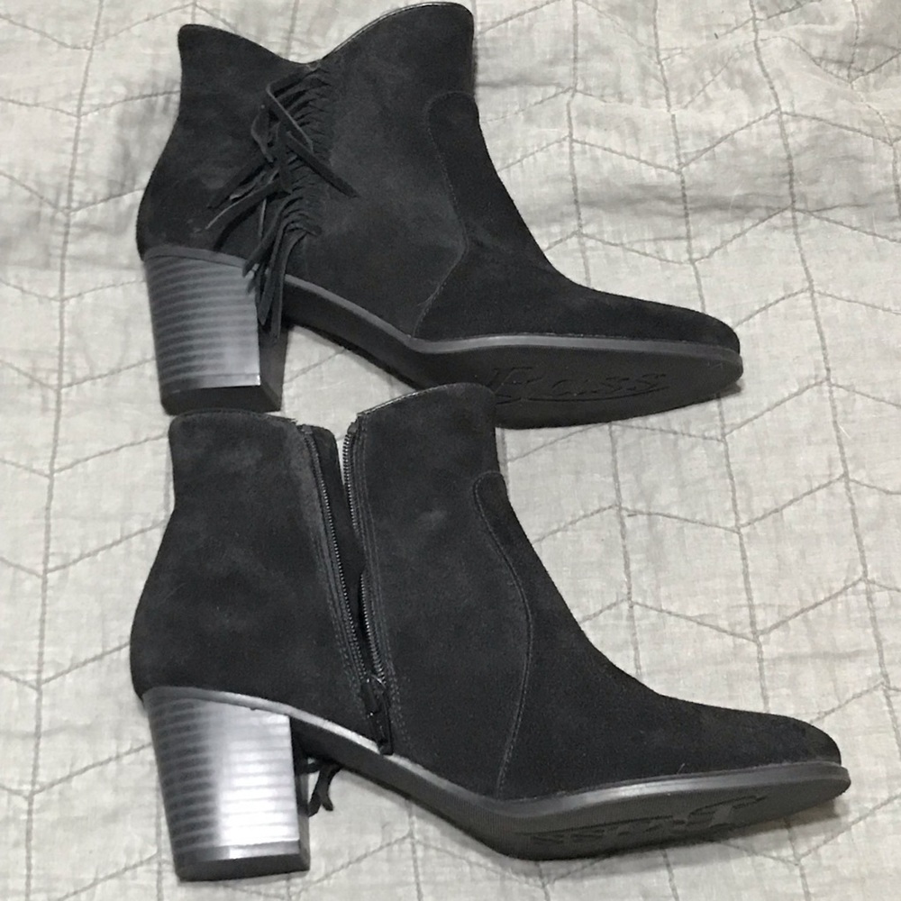 Bass suede fringed leather booties